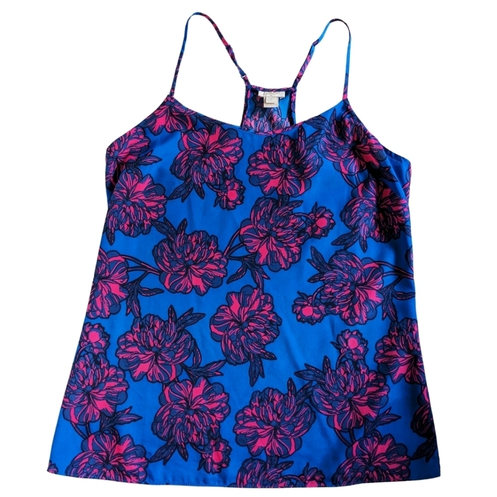 J. Crew Blue Pink Floral Print Racerback Tank Top Blouse Cami size 4